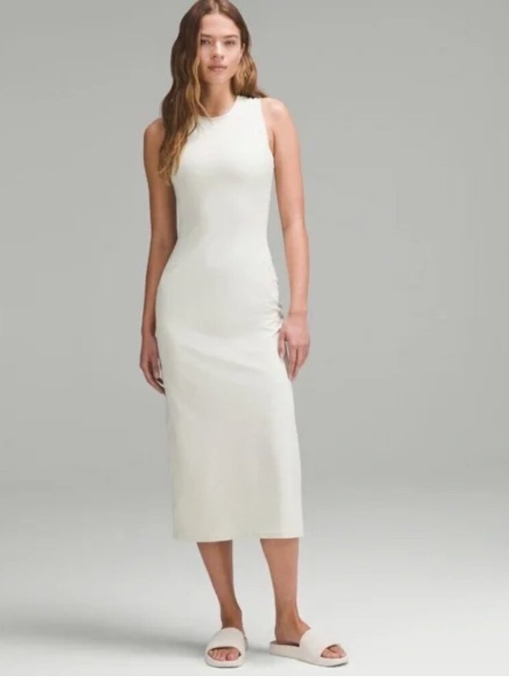 lululemon All Aligned ribbed midi dress size 8 bone Cream Sleeveless